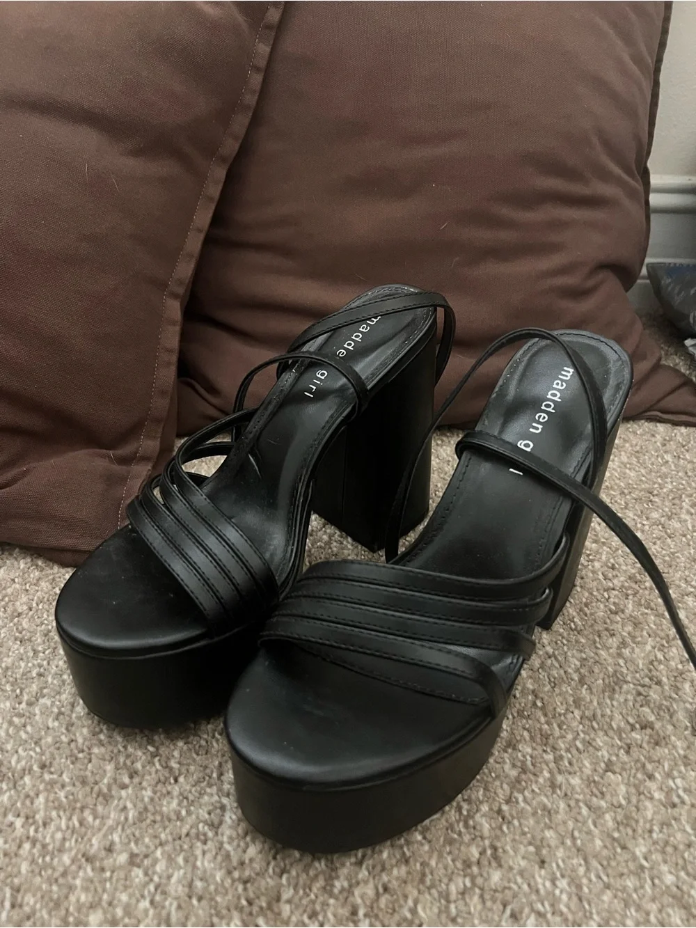 Madden Girl Jadda Black Strappy chunky Platform Block Heels